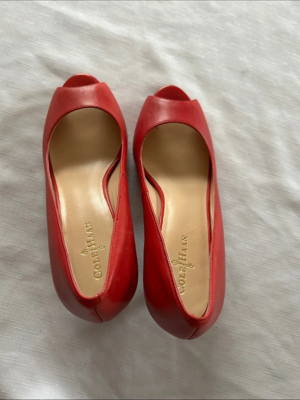 Cole Haan Red Peep-Toe Leather Pumps